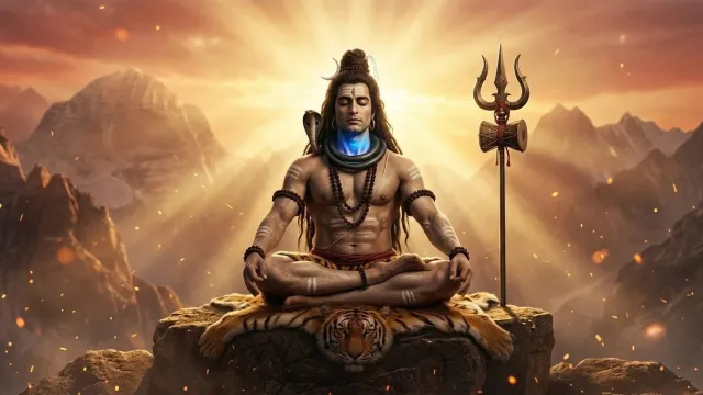 नीले कंठ और दिव्य आभा के साथ विराजमान भगवान नीलकंठ महादेव
